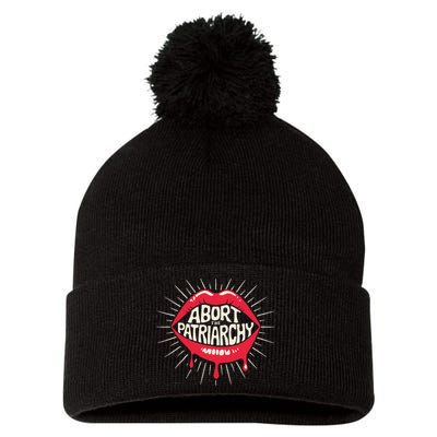 Abort The Patriarchy Female Empowerment Red Lips Pom Pom 12in Knit Beanie