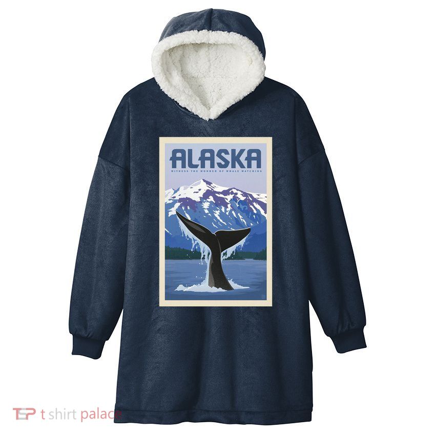 Alaska Travel Poster Hooded Wearable Blanket