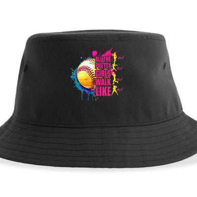 All The Pretty Girl Walk Like This Softball Player Sustainable Bucket Hat