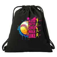 All The Pretty Girl Walk Like This Softball Player Drawstring Bag