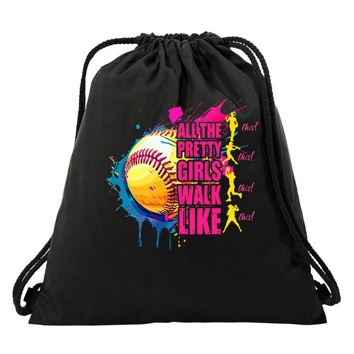 All The Pretty Girl Walk Like This Softball Player Drawstring Bag