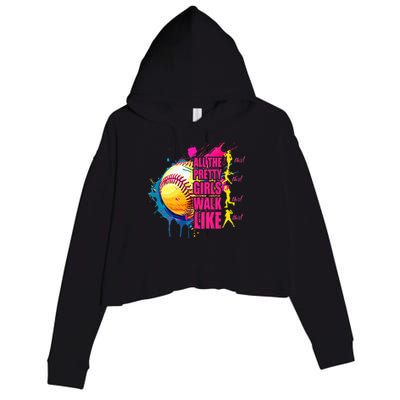 All The Pretty Girl Walk Like This Softball Player Crop Fleece Hoodie