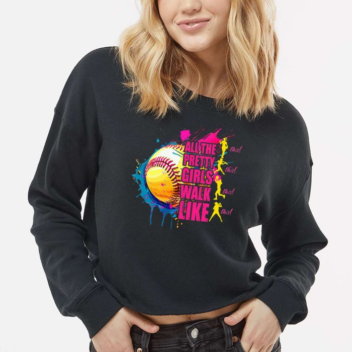 All The Pretty Girl Walk Like This Softball Player Cropped Pullover Crew