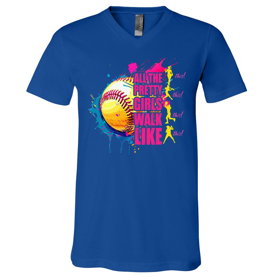 All The Pretty Girl Walk Like This Softball Player V-Neck T-Shirt