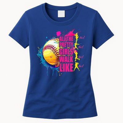 All The Pretty Girl Walk Like This Softball Player Womens T-Shirt