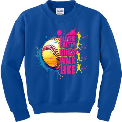 All The Pretty Girl Walk Like This Softball Player Kids Sweatshirt