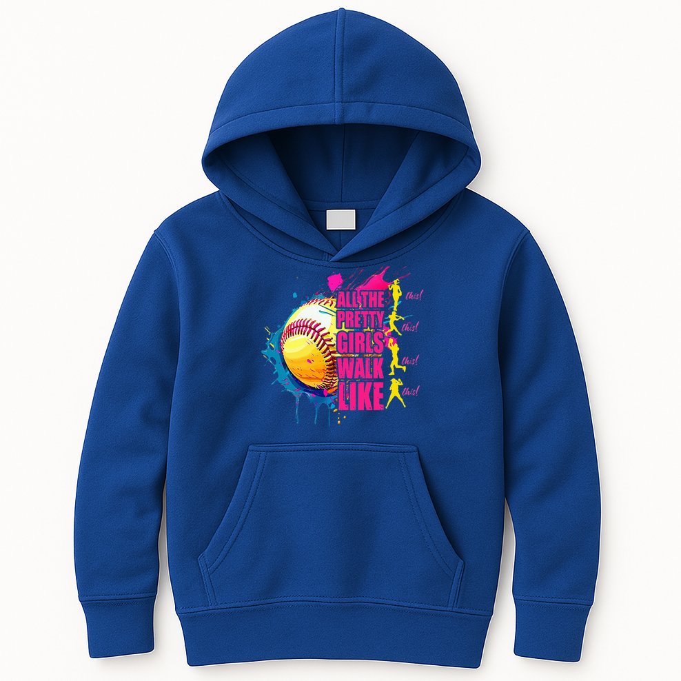 All The Pretty Girl Walk Like This Softball Player Kids Hoodie