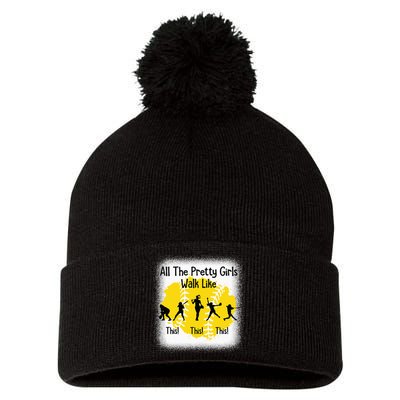 All The Pretty Girl Stroll Like This Funny Softball Walk Pom Pom 12in Knit Beanie