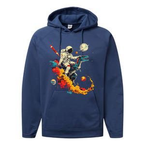 Astronaut T Rex Space Women Birthday Gifts Funny Performance Fleece Hoodie