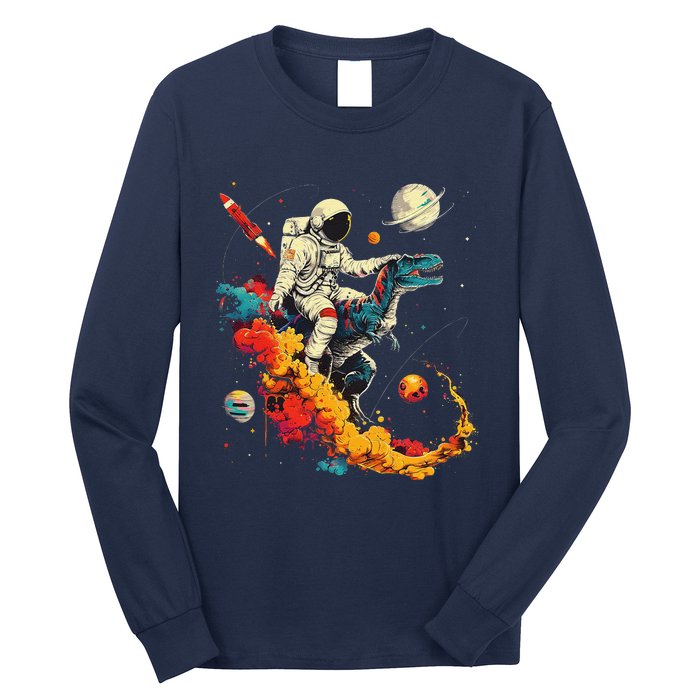 Astronaut T Rex Space Women Birthday Gifts Funny Long Sleeve Shirt