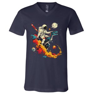 Astronaut T Rex Space Women Birthday Gifts Funny V-Neck T-Shirt