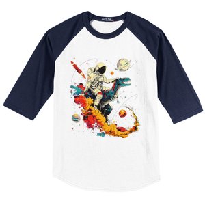 Astronaut T Rex Space Women Birthday Gifts Funny Baseball Sleeve Shirt