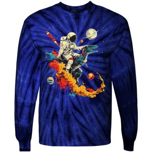 Astronaut T Rex Space Women Birthday Gifts Funny Tie-Dye Long Sleeve Shirt