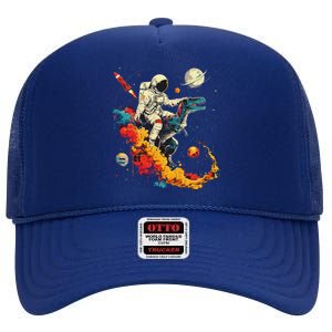 Astronaut T Rex Space Women Birthday Gifts Funny High Crown Mesh Back Trucker Hat