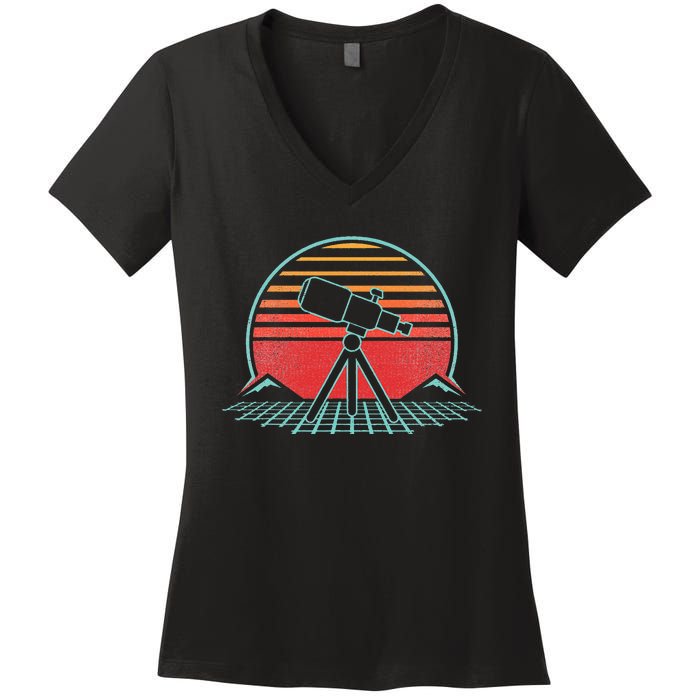 Astronomy Telescope Retro Space Science Vintage Women's V-Neck T-Shirt