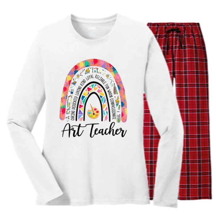 Art Teacher Rainbow Caring Dedicated Loving Vintage Women's Long Sleeve Flannel Pajama Set 