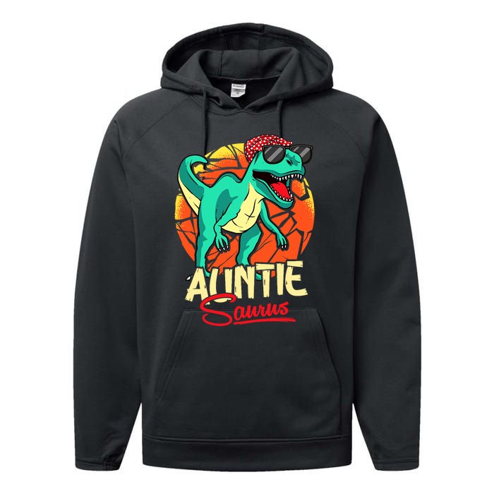 Auntiesaurus T Rex Auntie Saurus Dinosaur Family Matching Performance Fleece Hoodie