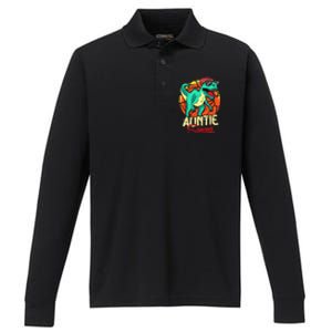 Auntiesaurus T Rex Auntie Saurus Dinosaur Family Matching Performance Long Sleeve Polo