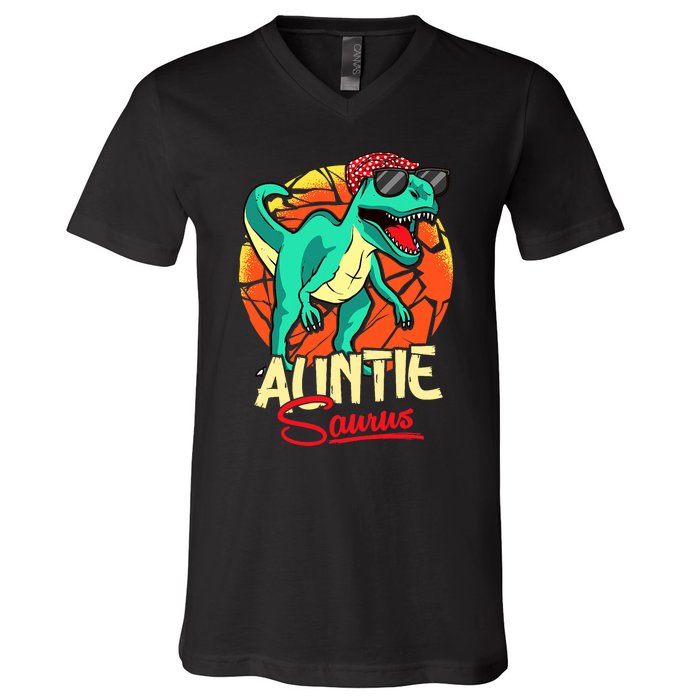 Auntiesaurus T Rex Auntie Saurus Dinosaur Family Matching V-Neck T-Shirt