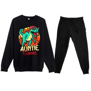 Auntiesaurus T Rex Auntie Saurus Dinosaur Family Matching Premium Crewneck Sweatsuit Set