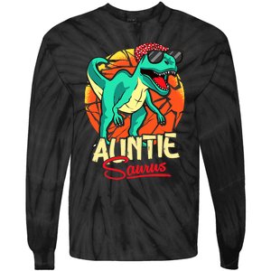 Auntiesaurus T Rex Auntie Saurus Dinosaur Family Matching Tie-Dye Long Sleeve Shirt