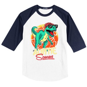 Auntiesaurus T Rex Auntie Saurus Dinosaur Family Matching Baseball Sleeve Shirt