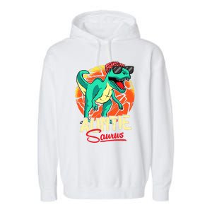 Auntiesaurus T Rex Auntie Saurus Dinosaur Family Matching Garment-Dyed Fleece Hoodie