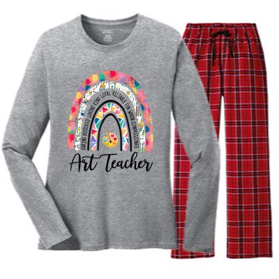 Art Teacher Rainbow Caring Dedicated Loving Vintage Women's Long Sleeve Flannel Pajama Set 