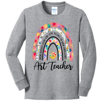 Art Teacher Rainbow Caring Dedicated Loving Vintage Kids Long Sleeve Shirt