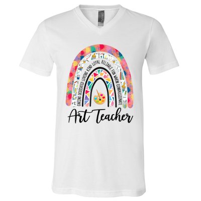 Art Teacher Rainbow Caring Dedicated Loving Vintage V-Neck T-Shirt