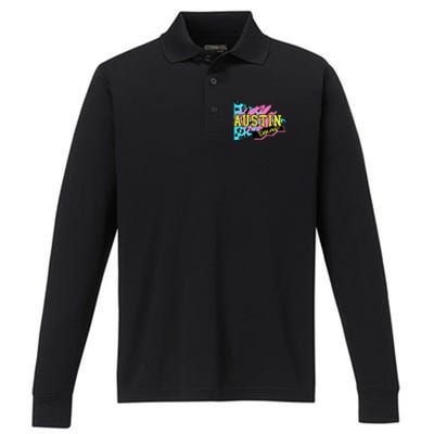 Austin Texas Retro 90s Performance Long Sleeve Polo