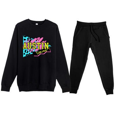 Austin Texas Retro 90s Premium Crewneck Sweatsuit Set