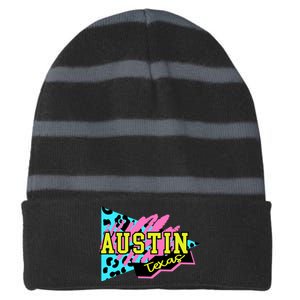 Austin Texas Retro 90s Striped Beanie with Solid Band