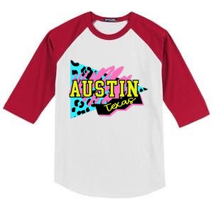 Austin Texas Retro 90s Kids Colorblock Raglan Jersey