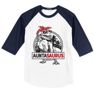 Auntasaurus T Rex Dinosaur Auntie Saurus Family Matching Baseball Sleeve Shirt