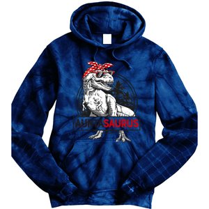 Auntasaurus T Rex Dinosaur Auntie Saurus Family Matching Tie Dye Hoodie