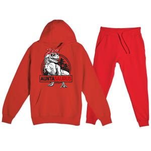 Auntasaurus T Rex Dinosaur Auntie Saurus Family Matching Premium Hooded Sweatsuit Set