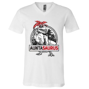 Auntasaurus T Rex Dinosaur Auntie Saurus Family Matching V-Neck T-Shirt