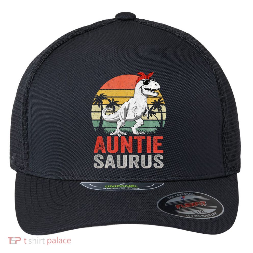 Auntiesaurus T Rex Dinosaur Auntie Saurus Family Matching Long Sleeve Flexfit Unipanel Trucker Cap
