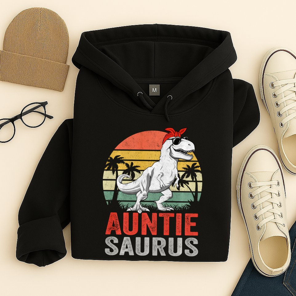 Auntiesaurus T Rex Dinosaur Auntie Saurus Family Matching Long Sleeve Hoodie