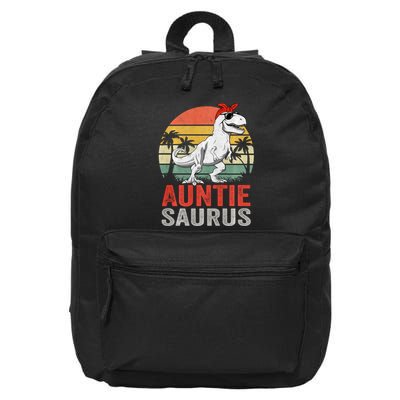 Auntiesaurus T Rex Dinosaur Auntie Saurus Family Matching Long Sleeve 16 in Basic Backpack