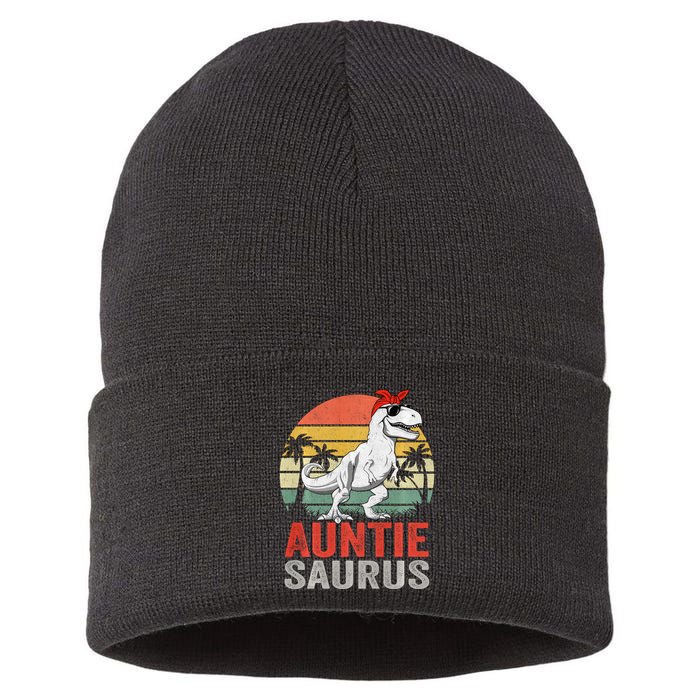 Auntiesaurus T Rex Dinosaur Auntie Saurus Family Matching Long Sleeve Sustainable Knit Beanie