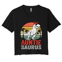Auntiesaurus T Rex Dinosaur Auntie Saurus Family Matching Long Sleeve Crop Top