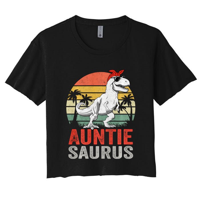 Auntiesaurus T Rex Dinosaur Auntie Saurus Family Matching Long Sleeve Crop Top