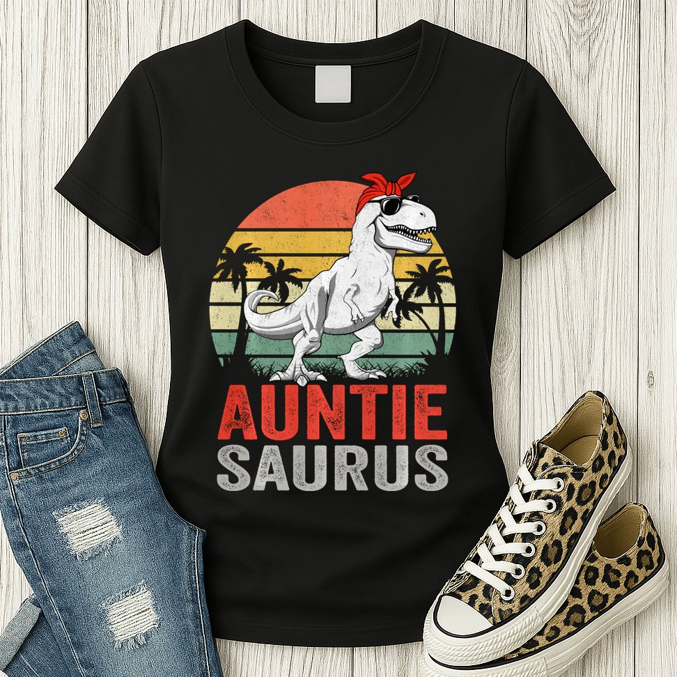 Auntiesaurus T Rex Dinosaur Auntie Saurus Family Matching Long Sleeve Womens T-Shirt