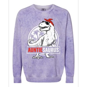 Auntiesaurus T Rex Dinosaur Auntie Saurus Family Matching Hoodie Colorblast Crewneck Sweatshirt