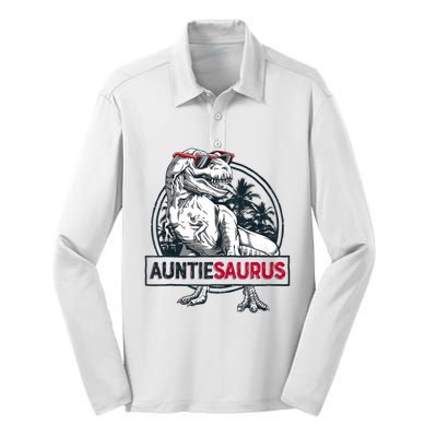 Auntiesaurus T Rex Dinosaur Auntie Saurus Family Matching Tank Top Silk Touch Performance Long Sleeve Polo