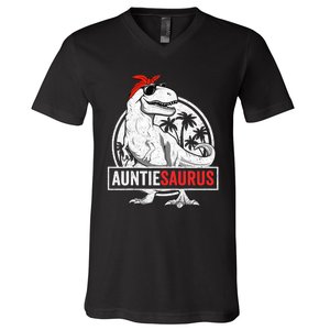 Auntiesaurus T Rex Dinosaur Auntie Saurus Family Matching V-Neck T-Shirt