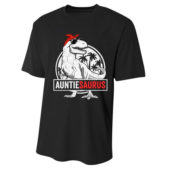 Auntiesaurus T Rex Dinosaur Auntie Saurus Family Matching Performance Sprint T-Shirt