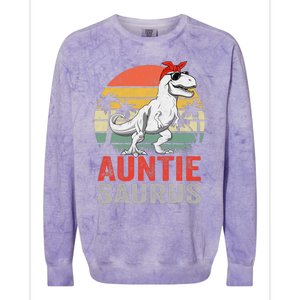 Auntiesaurus T Rex Dinosaur Auntie Saurus Family Matching Colorblast Crewneck Sweatshirt